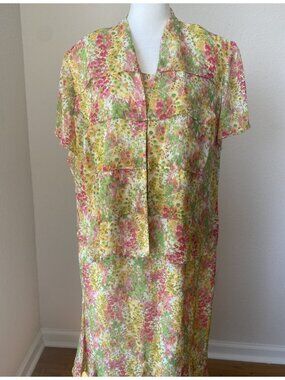 DN Design 2pc Dress & Jacket 16W Floral Yellow, Green, Pink & White